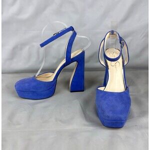 Jessica Simpson Deirae Platform Heels Size 9 M Cobalt Blue Suede Ankle Strap